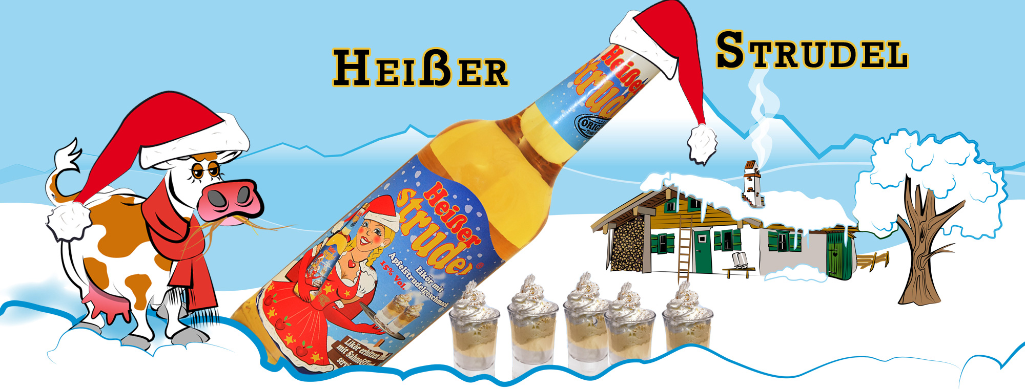 Heißer Strudel Hütten Set / 12 x 0,7 ltr. / 15% Vol. / Likör mit Apfelstrudelgeschmack  