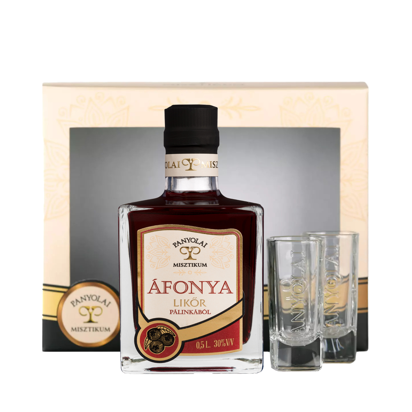 Panyolai Mystic Heidelbeerlkör Geschenkpack + 2 Gläser, 30% Vol. 0,5 ltr.