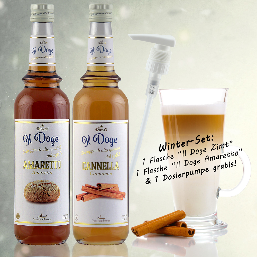 Sirup Winter Sparset: Il Doge Zimt, Amaretto je 0,7 ltr. + 1 Pumpe gratis