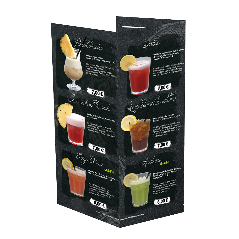 individuelle Cocktail Karte mit Logo, Verkaufspreis & Wunschsortierung (nur GASTRO)