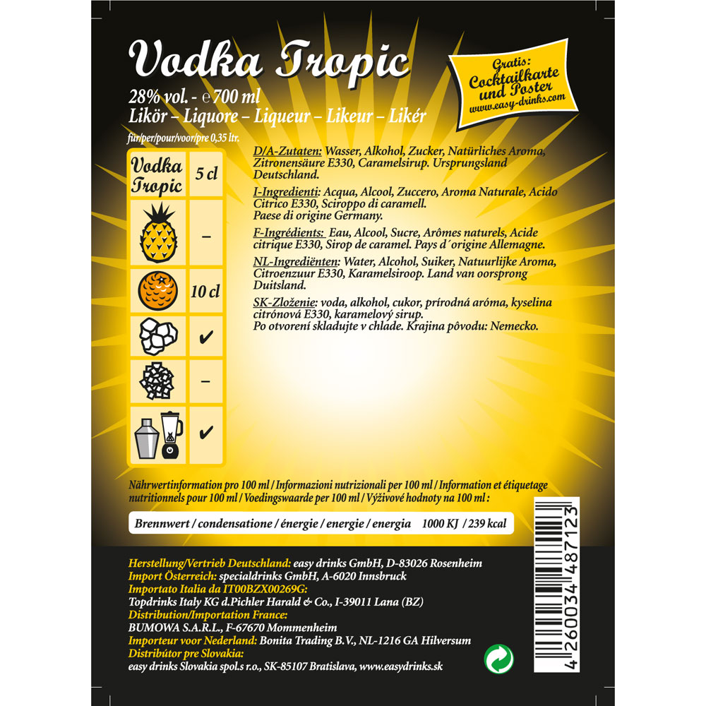 Vodka Tropic / Fertigcocktail / 28% Vol. 0,7 ltr. / easy drinks