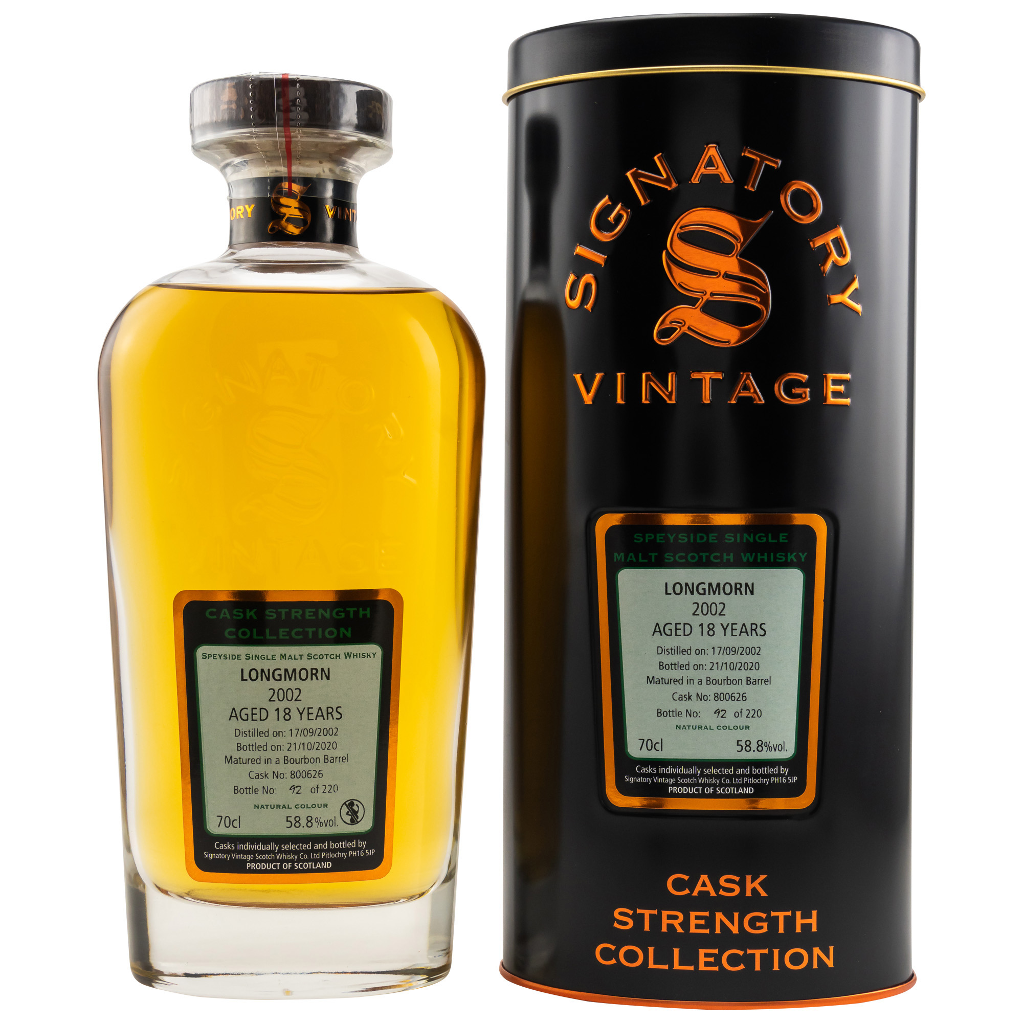 Longmorn 18 Jahre (2002-2018) Bourbon barrel #800626, 58,8% 0,7 ltr. Signatory Vintage