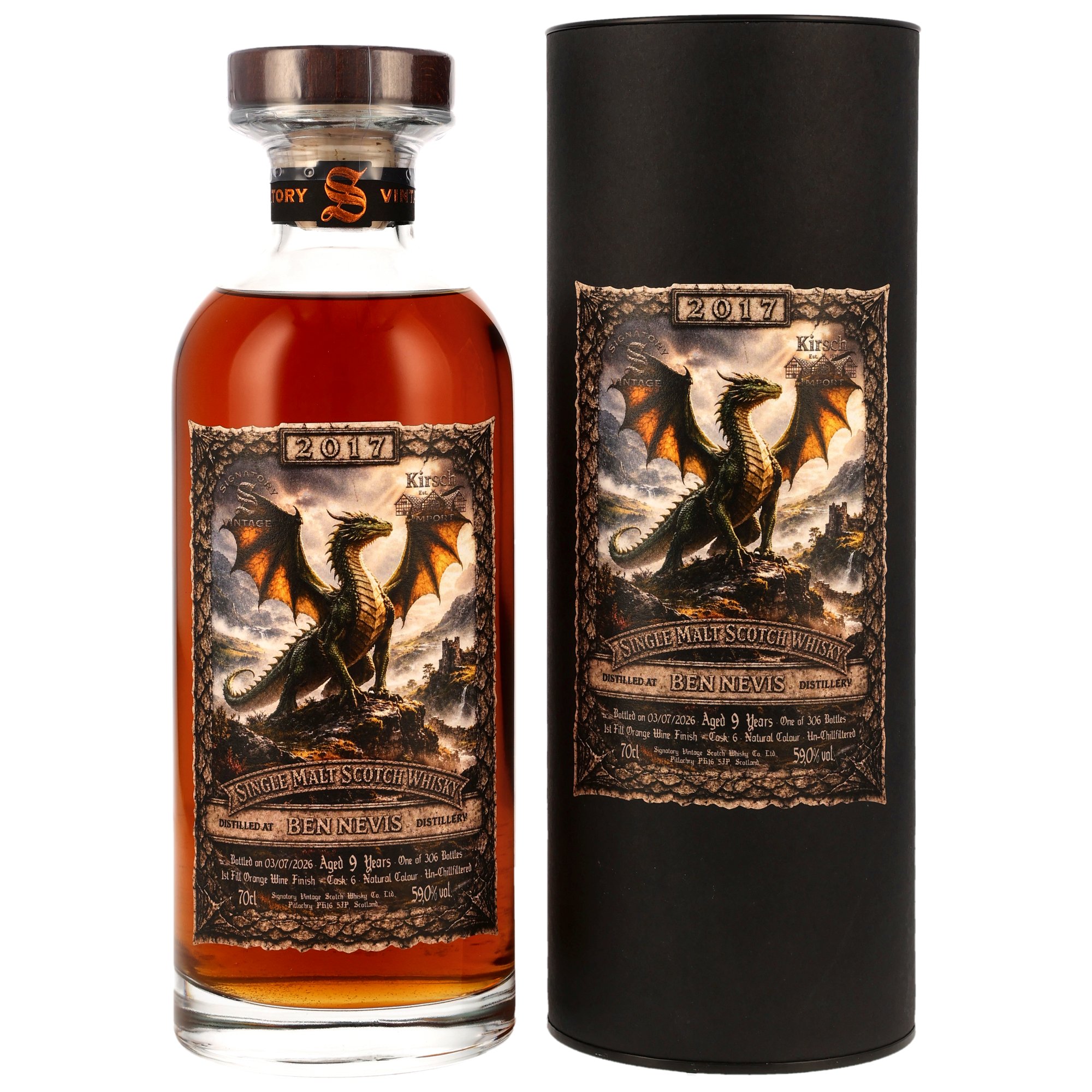 Ben Nevis 9 Jahre (2017-2026) /  1st Fill Orange Wine Cask Finish #6 / 59% 0,7l KIRSCH DRAGON 