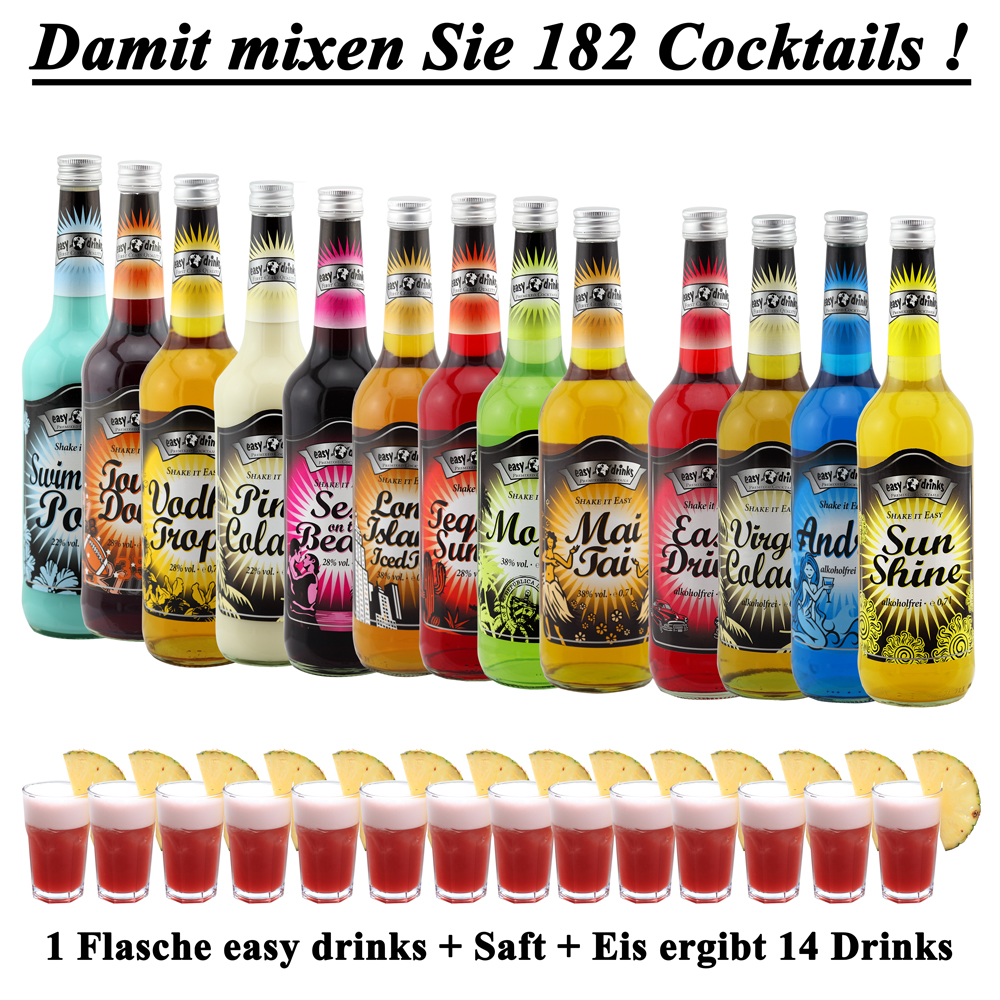 easy drinks Gastro Cocktail Starter Set  mit 13 Sorten - Shaker Gelb oder Schwarz