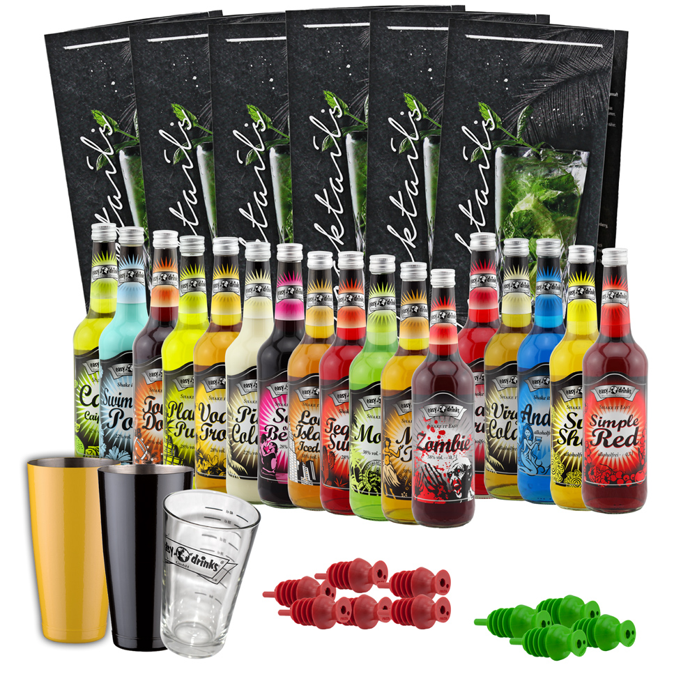 easy drinks Gastro Cocktail Starter Set mit 17 Sorten - Shaker Gelb oder Schwarz