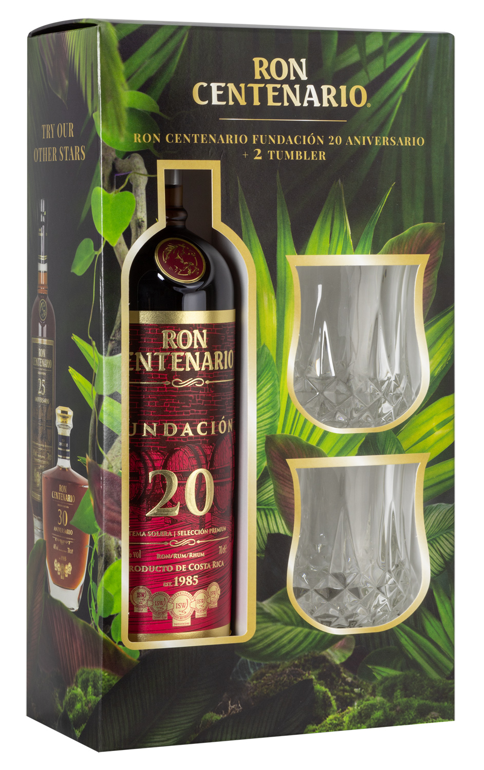 Ron Centenario Fundacion 20 Jahre Rum / Gepa mit 2 Gläser / 40% Vol. 0,7 ltr.