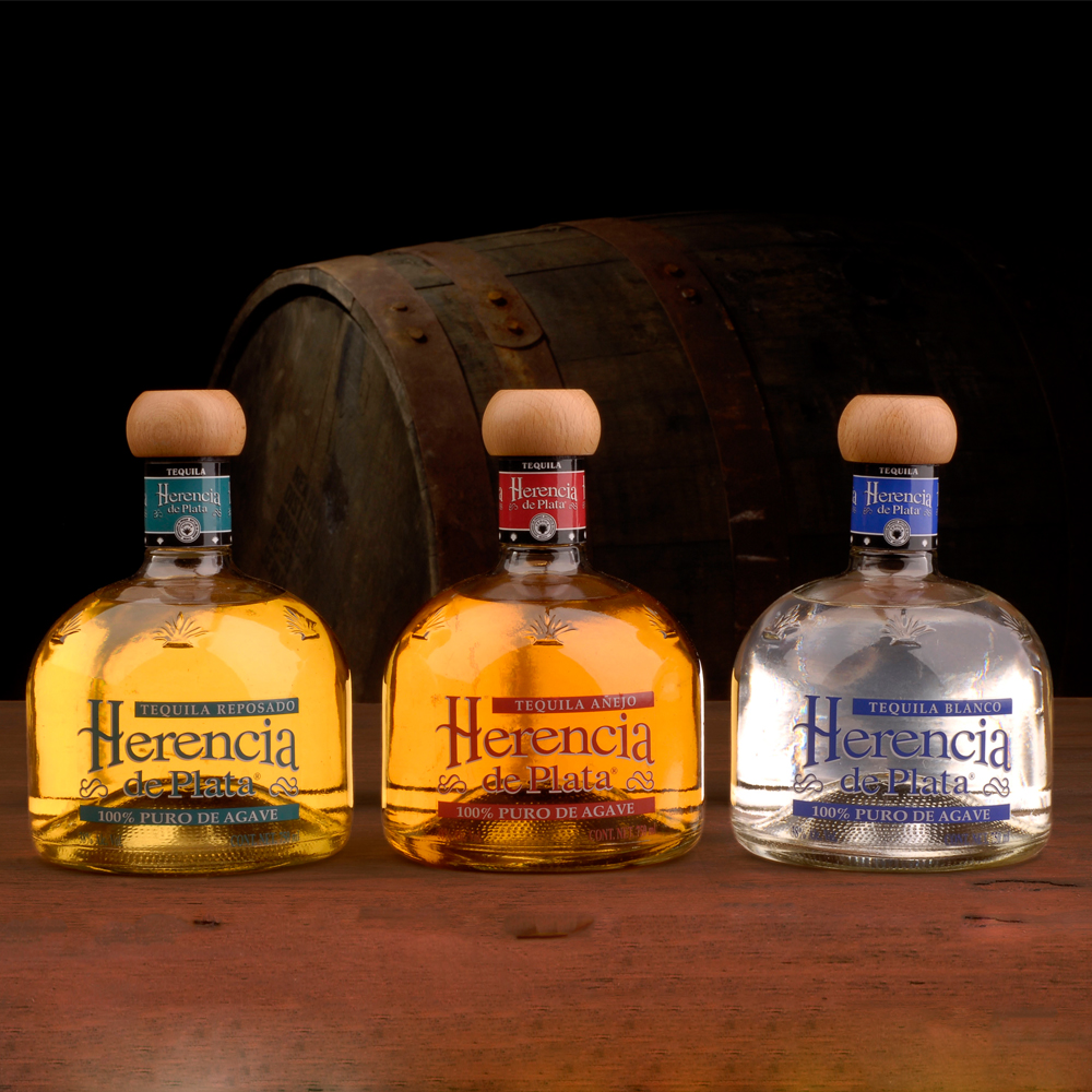 Tequila 3er Set: Herencia de Plata Blanco, Reposado & Anejo 100% Agave Tequila, 38% Vol. 0,7 ltr.
