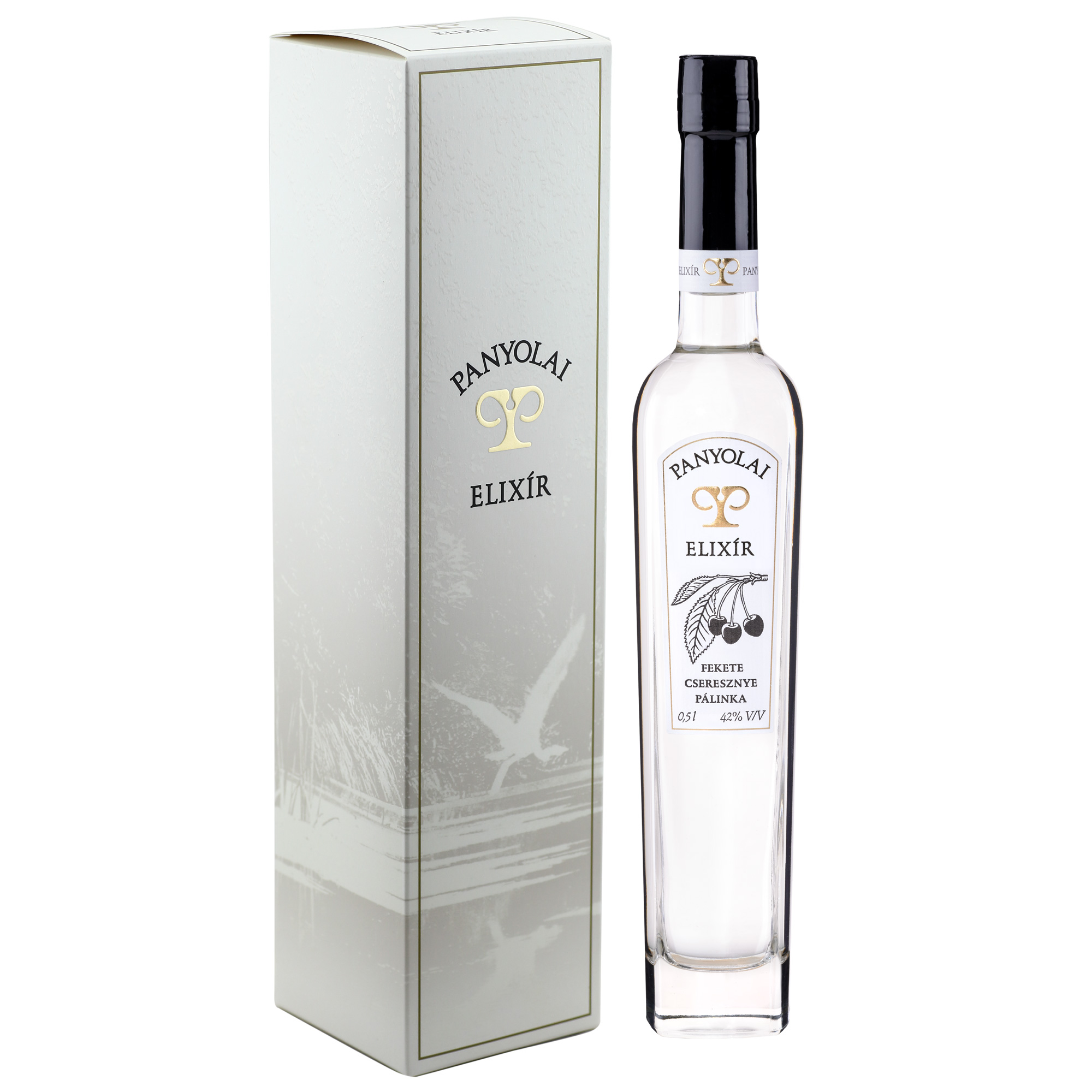 Panyolai Elixír Schwarzkirsch-Brand / Fekete Cseresznye, 42% Vol. 0,5 ltr. in Geschenkhülle