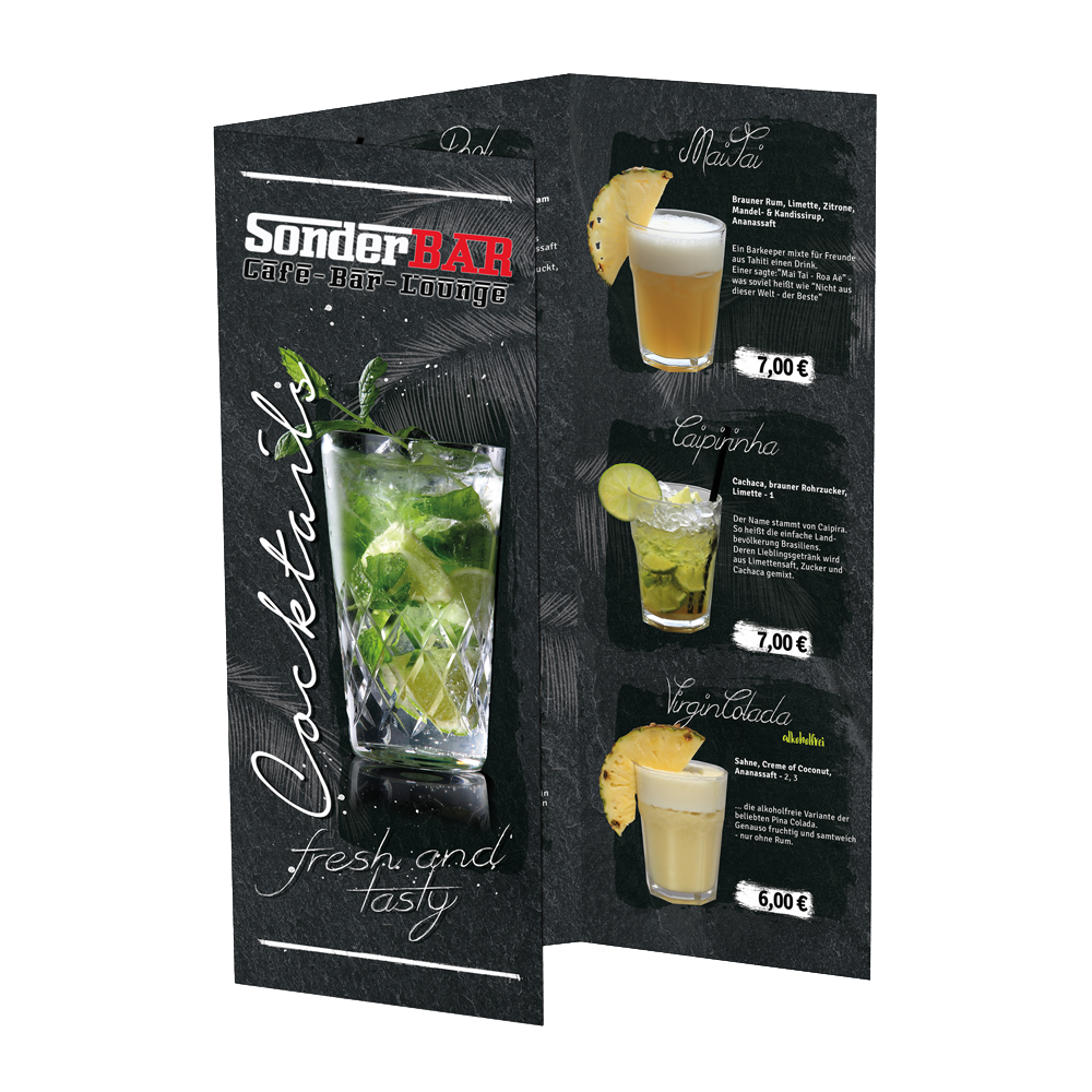 individuelle Cocktail Karte mit Logo, Verkaufspreis & Wunschsortierung (nur GASTRO)