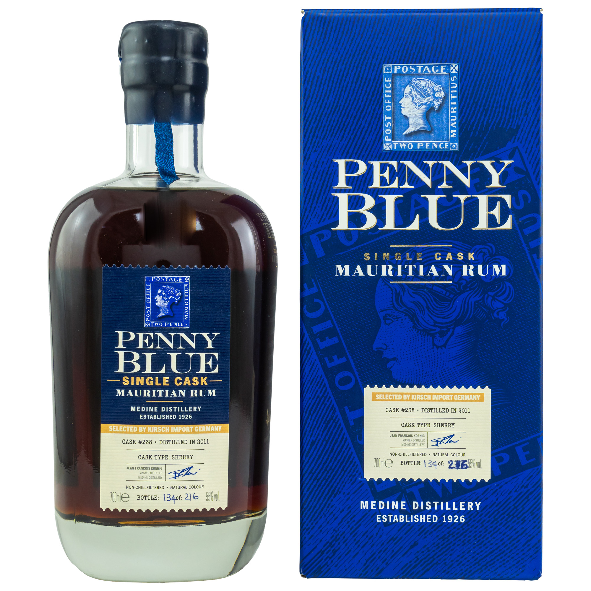 Penny Blue Single Cask Rum / Fass Nr. 238 / 55%Vol. 0,7l / Medine Distillery Mauritius 