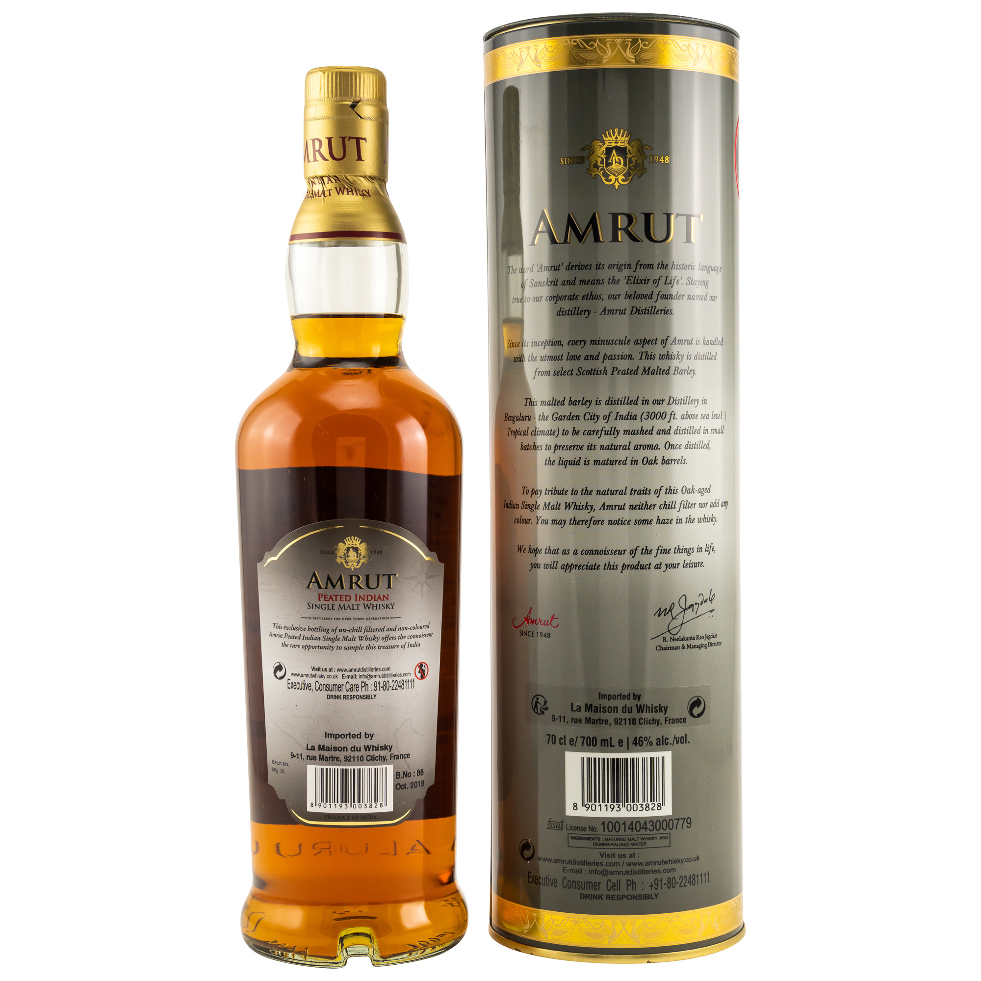 Amrut Peated - Indian Single Malt Whisky / 46% Vol. 0,7 ltr.