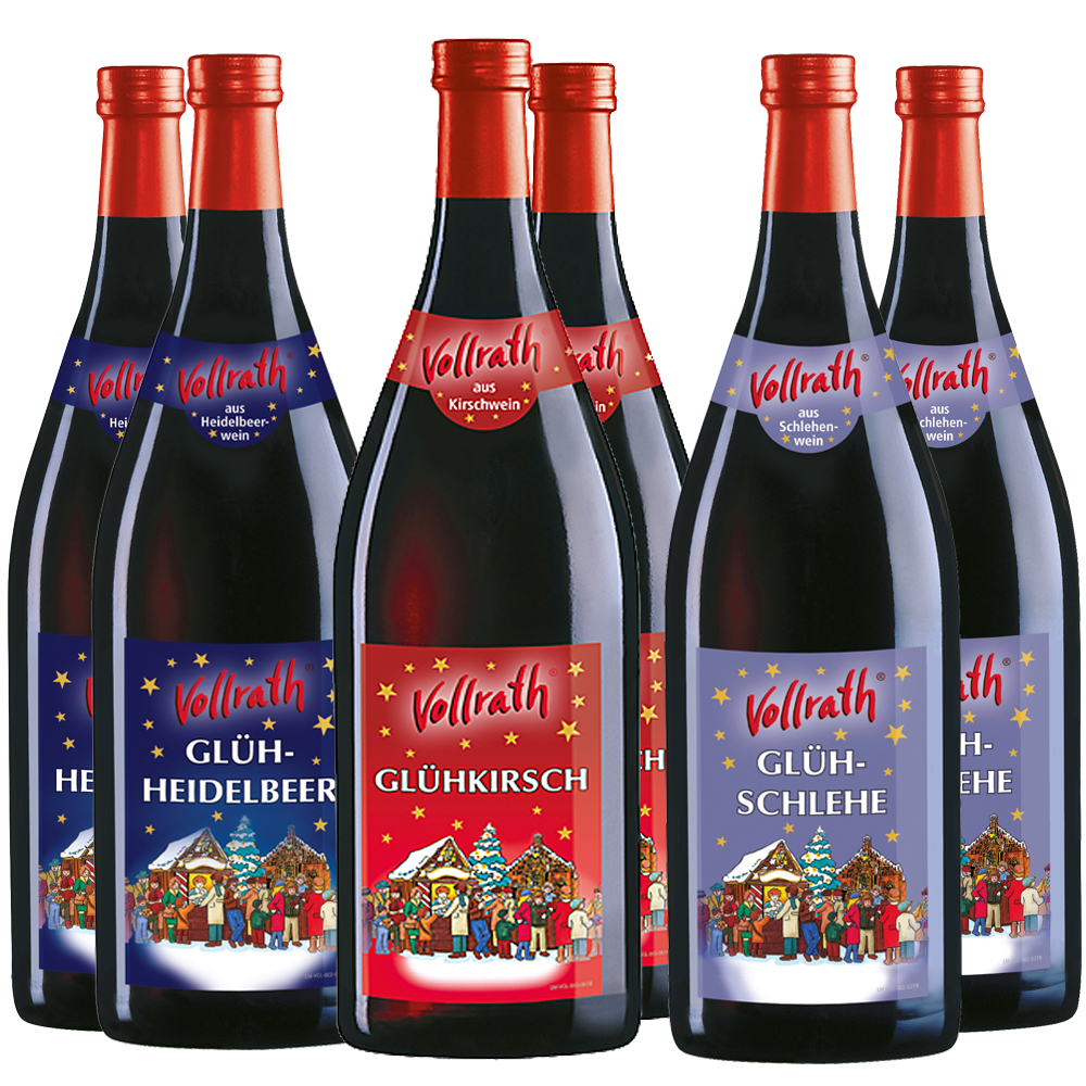 Glühwein Mix: 2xKirsch, 2xSchlehe, 2xHeidelbeer, je 1,0 ltr. 9% Vol. 