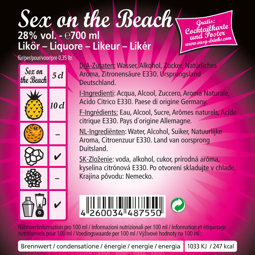 Sex on the Beach / Fertigcocktail / 28% Vol. 0,7 ltr. / easy drinks