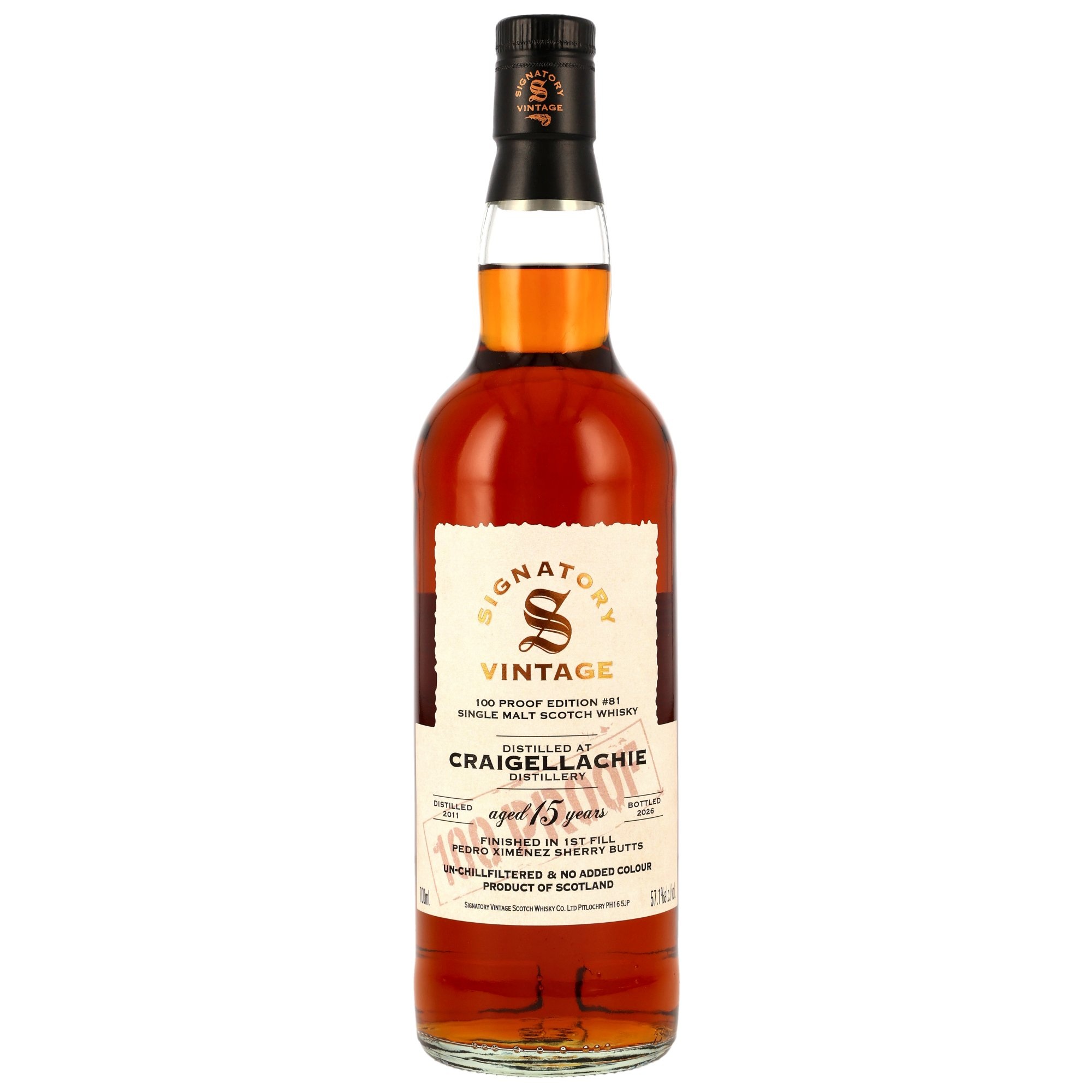 Craigellachie 2011-2026 / 15 Jahre 1st fill PX Sherry Finish / Signatory 100Proof Edition #81 / 57,1% 0,7l