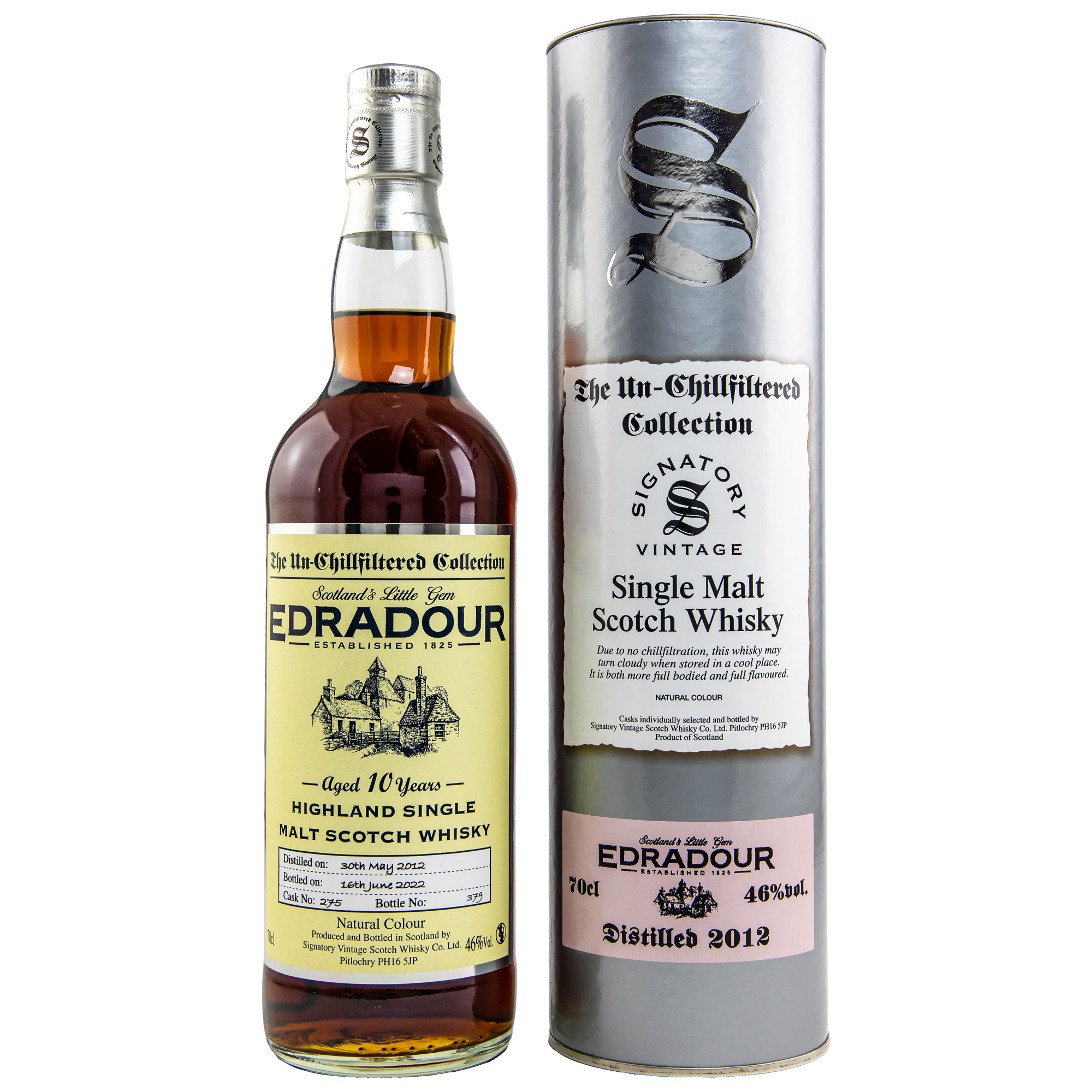 Edradour 10 Jahre (2012-2022) un-chill #275 Highlands, 46% 0,7 ltr. Signatory Vintage