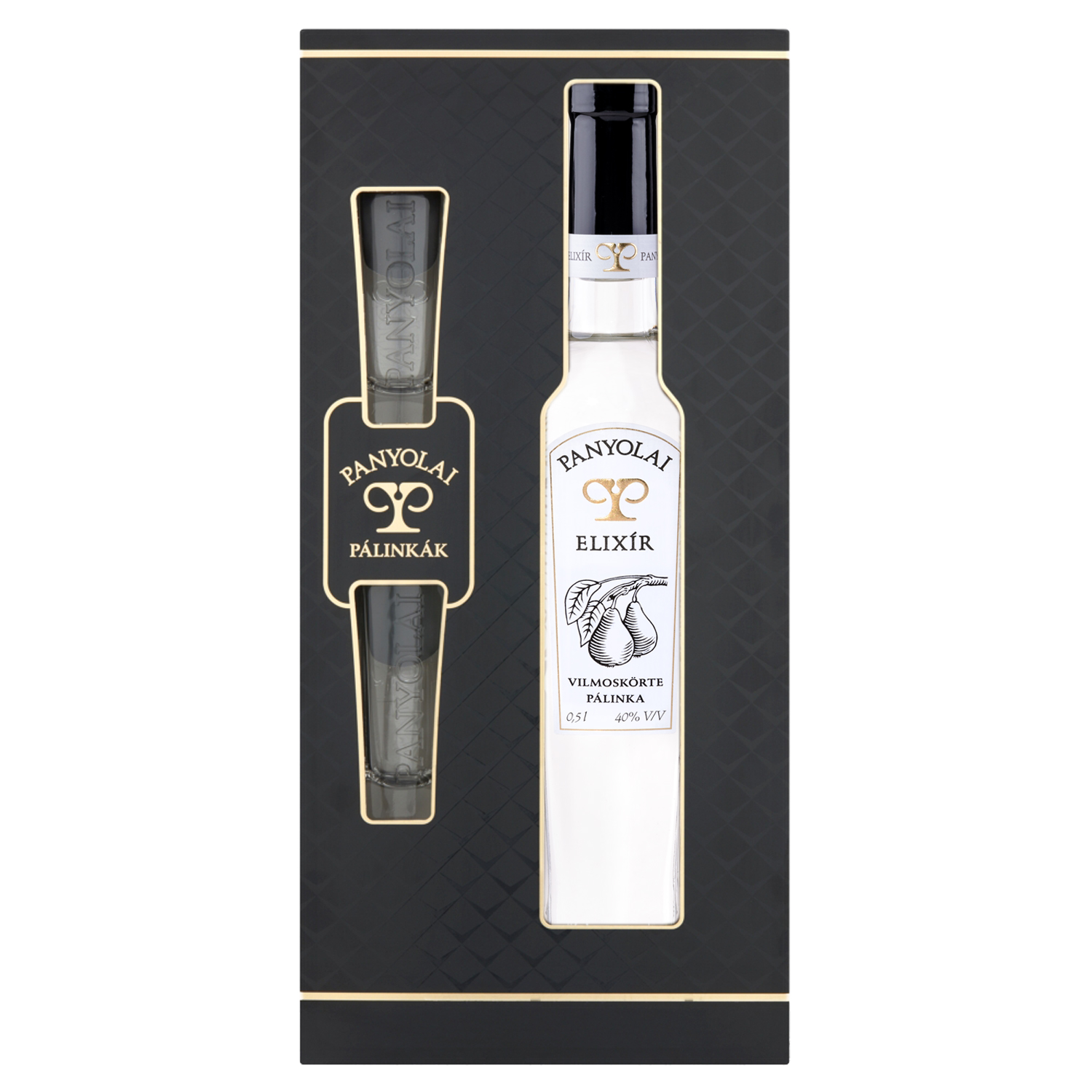 Panyolai Goldene Birne Brand & 2 Gläser in GePa / 38% Vol. 0,5 ltr. / beige oder schwarz