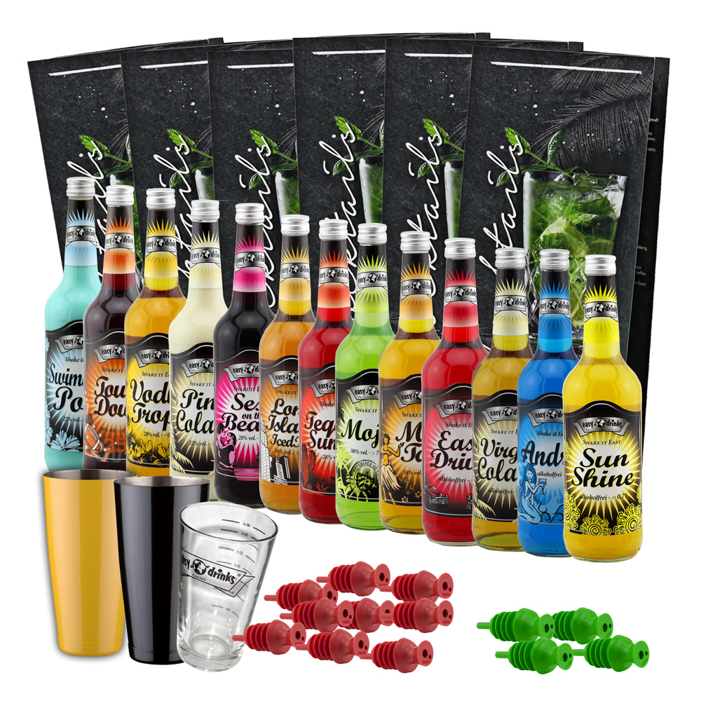 easy drinks Gastro Cocktail Starter Set  mit 13 Sorten - Shaker Gelb oder Schwarz