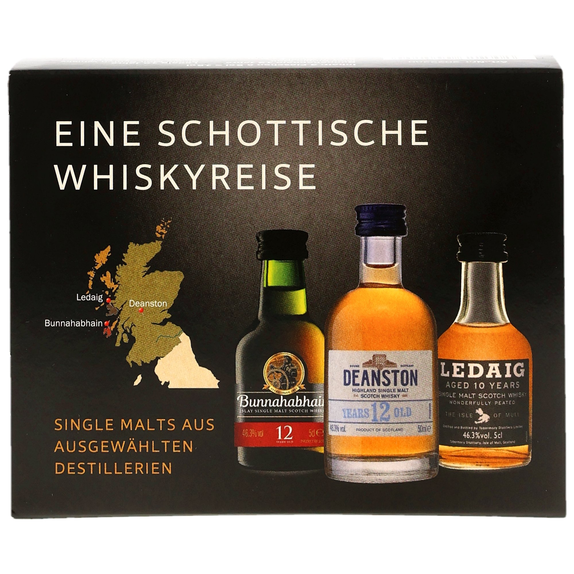 Eine schottische Whiskyreise / Bunnahabhain 12 y.o. + Deanston 12 y.o. + Ledaig 10 y.o. / 46,3% Vol. 3x0,05 