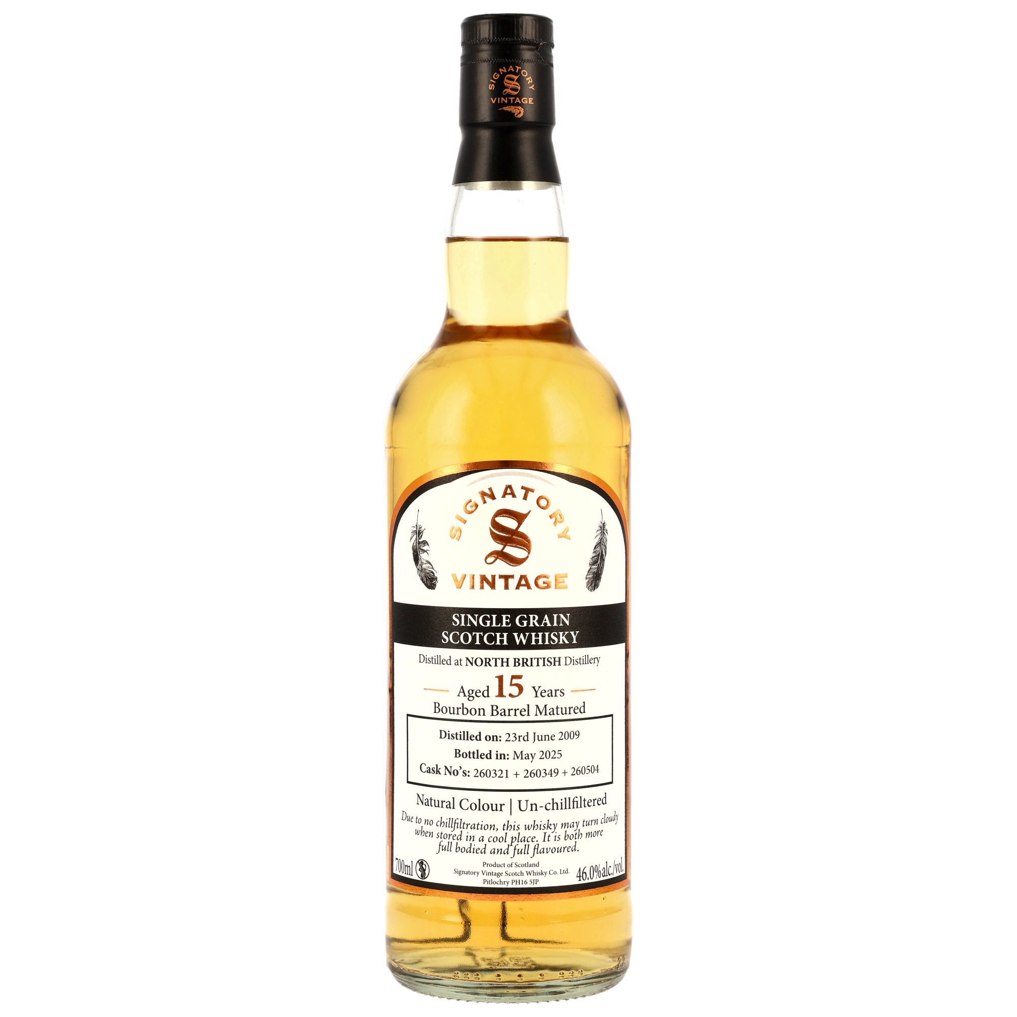 North British 15 Jahre (2009-25) Boubon Barrels #260321+260349+260504 Single Grain Whisky, 46% 0,7l 