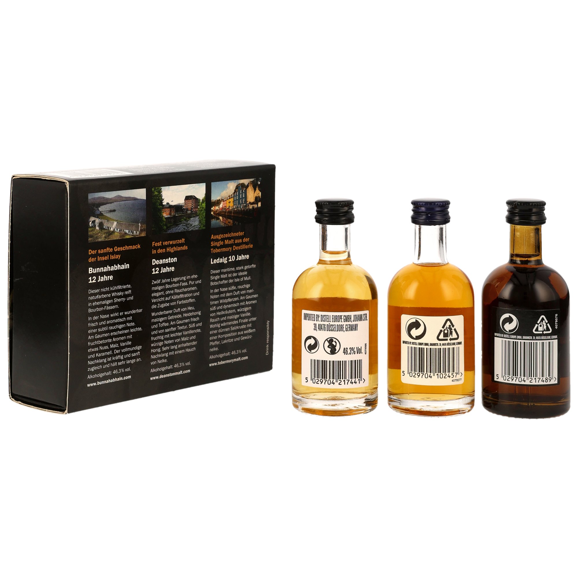 Eine schottische Whiskyreise / Bunnahabhain 12 y.o. + Deanston 12 y.o. + Ledaig 10 y.o. / 46,3% Vol. 3x0,05 