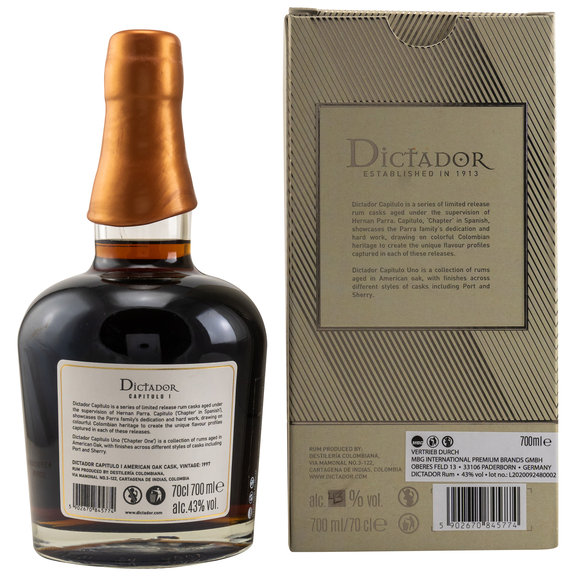 Dictador Capitulo I 1997/ 23 Jahre American Oak Cask Rum / 43% Vol. 0,7 ltr.