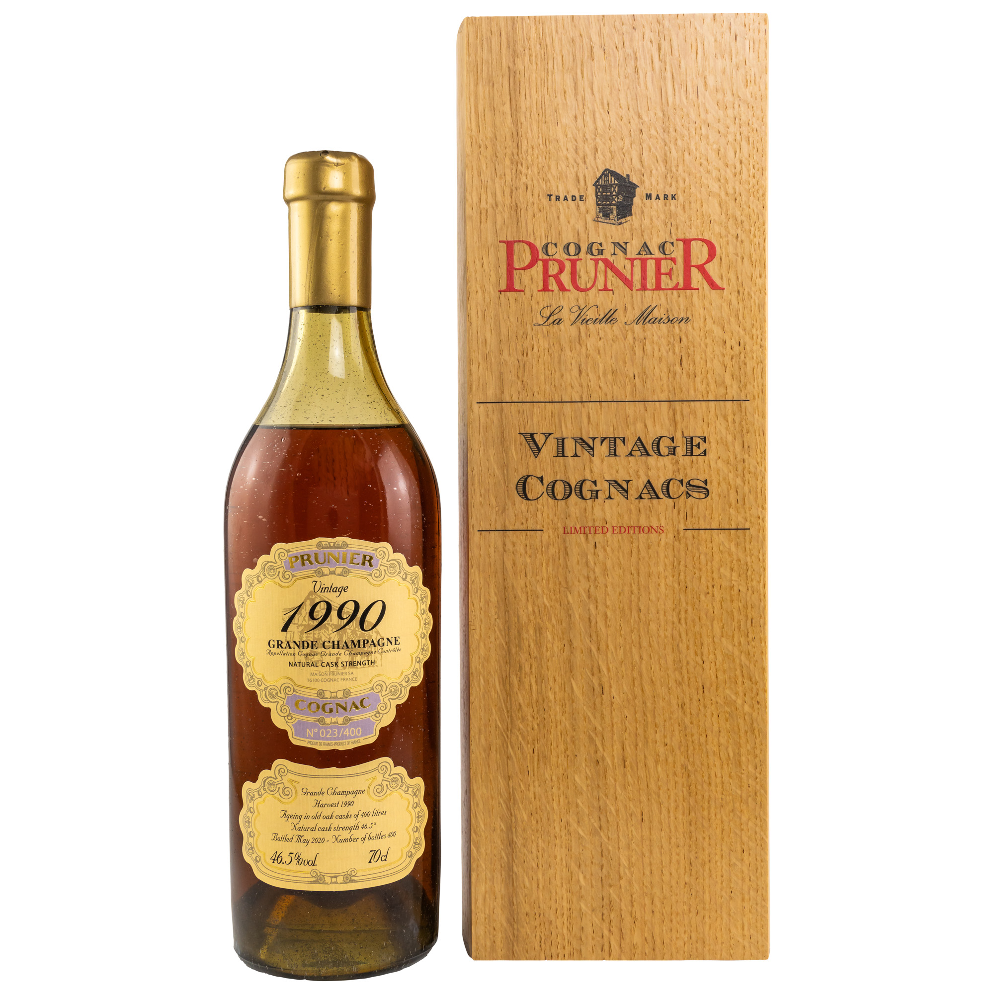 Prunier Vintage 1990 Grande Champagne Cognac 0,7 ltr. 46,5% Vol. Holzkassette