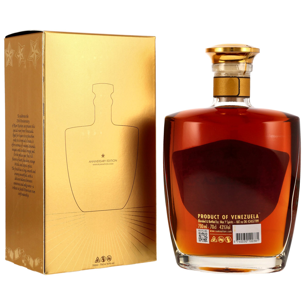 Rum Nation Venezuela XO 25th Anniversary Decanter Rum, 43% Vol. 0,7 ltr.