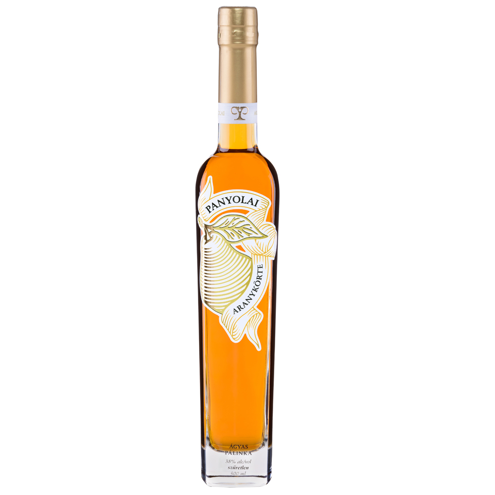 Panyolai Goldene Birne Brand & 2 Gläser in GePa / 38% Vol. 0,5 ltr. / beige oder schwarz