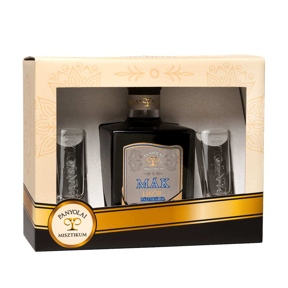 Panyolai Mystic Mohnlikör Mak Extra Geschenkpack + 2 Gläser, 50% Vol. 0,5 ltr.