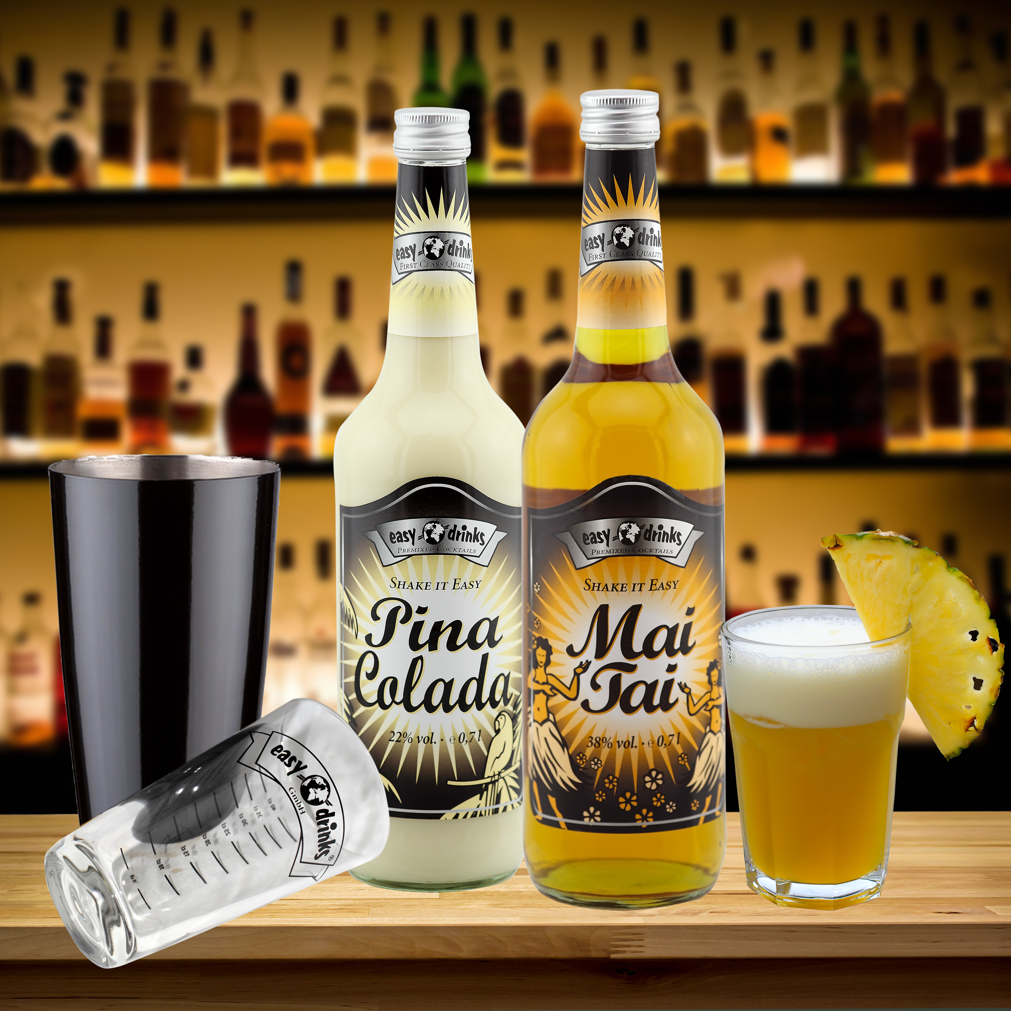 "1 Shaker, 6 Gläser, 1 Pina Colada & 1 Mai Tai" im easy drinks Fertigcocktail Set No.13